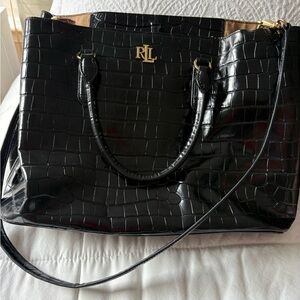 Ralph Lauren Black Croc-Embossed Tote